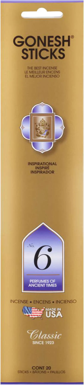 Gonesh Classic Incense Sticks No. 6 – Ancient Times Inspirational Scent (20 Pack)